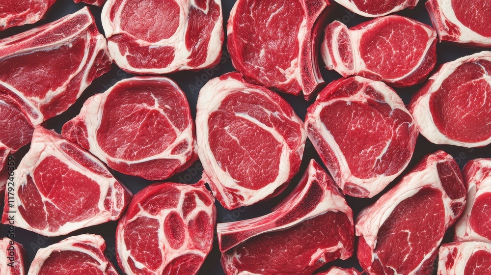 Raw Lamb Chops Close Up Rich Red Meat Texture. Raw Lamb Chops Close Up Rich Red Meat Texture.
