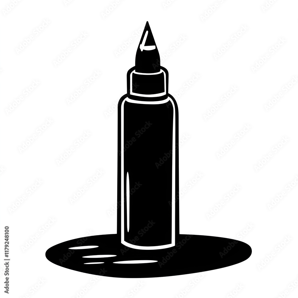 Marker pen illustration with ink spot in black outline on white background for art supplies Marker pen illustration with ink spot in black outline on white background for art supplies
