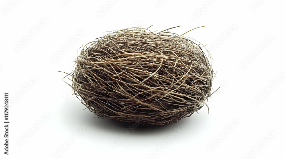 A Tightly Woven Sphere of Dried Twigs Creates an Intricate Ball on a White Background. A Tightly Woven Sphere of Dried Twigs Creates an Intricate Ball on a White Background.