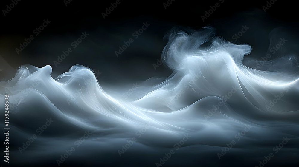 Fototapeta premium Abstract Smoke Waves Flow Gracefully Across a Dark Background with Soft, Ethereal Light.