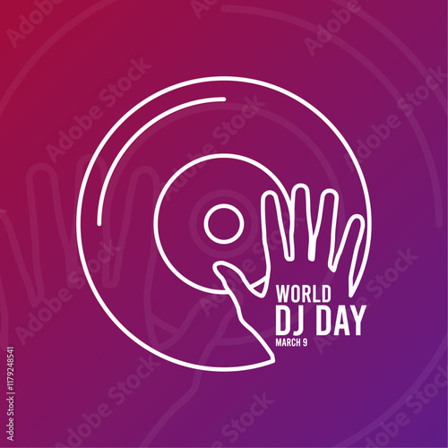 World DJ Day. March 9. Music disc line icon. Line. Outline. Gradient background. Poster, banner, card, background.