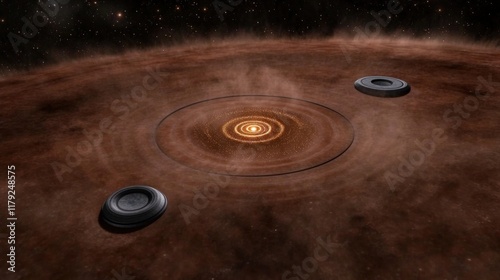 Artistic Representation of a Protoplanetary Disk with Planet Formation around a Central Star in Space photo