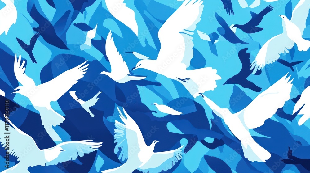 Abstract blue bird flock illustration. Abstract blue bird flock illustration.