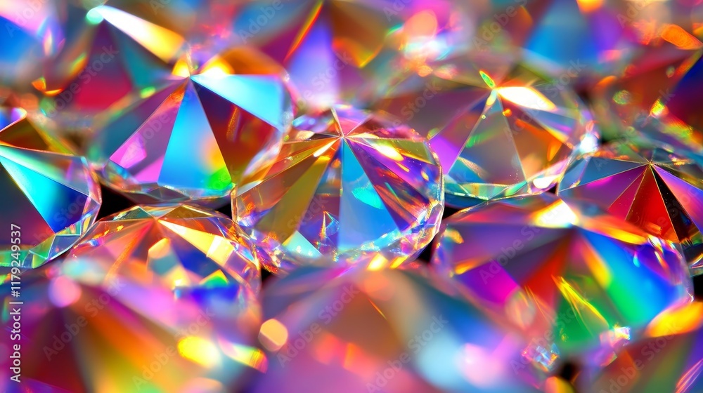 Iridescent Crystals with Light Reflection, Lens Flare, and Holographic Effect for Modern Art and Abstract Design Iridescent Crystals with Light Reflection, Lens Flare, and Holographic Effect for Modern Art and Abstract Design