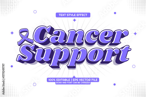 Editable text effect Cancer Support 3D cartoon style