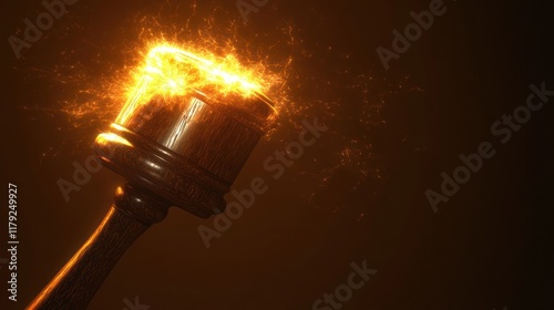 Gavel engulfed in fiery sparks, signifying justice, power, and decision. (1) photo