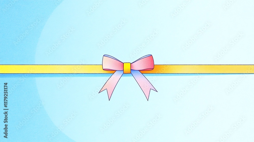 Delightful Pink Bow Tied on Yellow Ribbon: Sweet Digital Illustration. AI Generated Delightful Pink Bow Tied on Yellow Ribbon: Sweet Digital Illustration. AI Generated