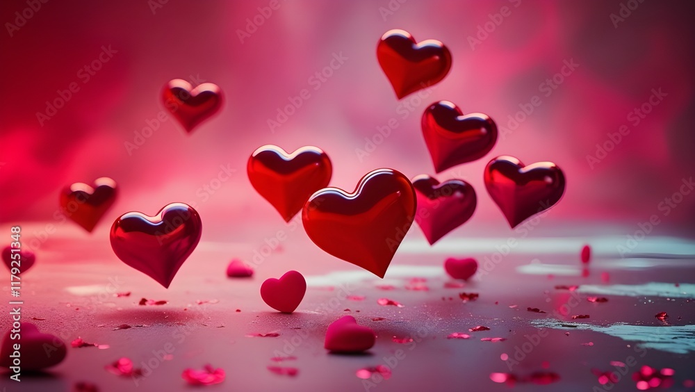 3d red hearts on a blur background 3d red hearts on a blur background