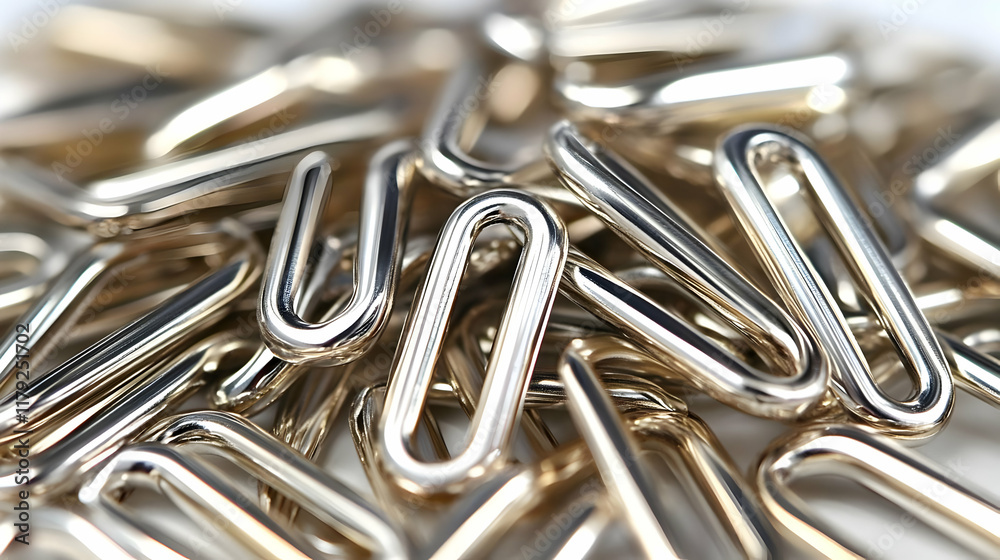Shiny Metallic U-Shaped Objects Piled Together Reflecting Light on a Surface. Shiny Metallic U-Shaped Objects Piled Together Reflecting Light on a Surface.