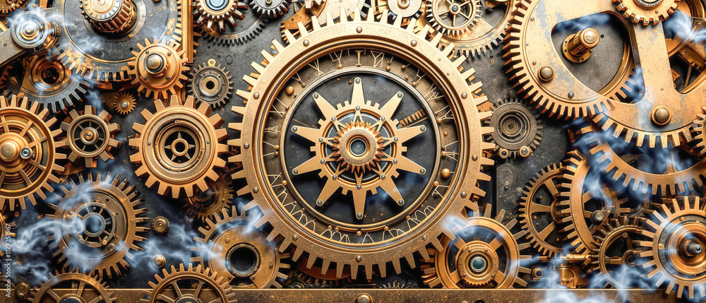 Steampunk Gear Clockwork Mechanism With Smoke Steampunk Gear Clockwork Mechanism With Smoke