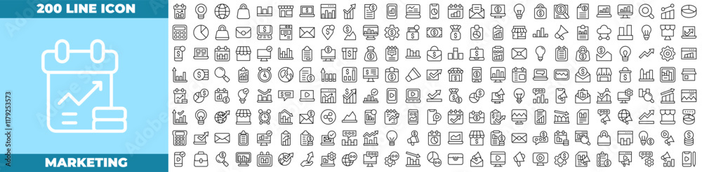 Marketing Line Editable Icons set. Vector illustration in modern thin line style of marketing icons: Communication, advertising, ecommerce, seo, content, product, target audience, etc Marketing Line Editable Icons set. Vector illustration in modern thin line style of marketing icons: Communication, advertising, ecommerce, seo, content, product, target audience, etc
