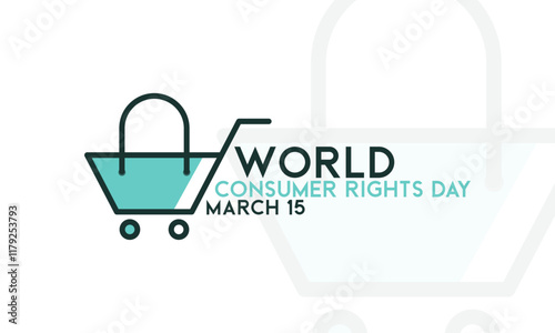 World Consumer Rights Day. March 15. Shopping cart and bag in one icon. Line. Outline. Flat design vector. Poster, banner, card, background