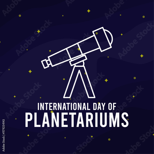 International Day of Planetariums. 
Celebrated on the second Sunday in March. Telescope line icon in space background. Poster, banner, card, background.