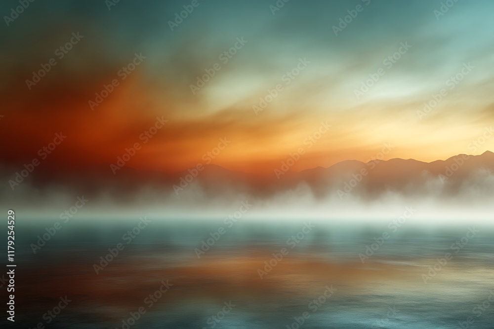 Misty sunrise over tranquil lake and mountains. Misty sunrise over tranquil lake and mountains.