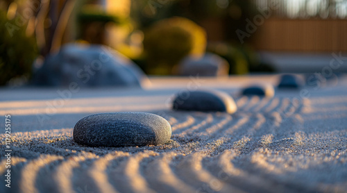 Zen Garden with Meditation Stones and Sand Patterns Embracing Self Development photo