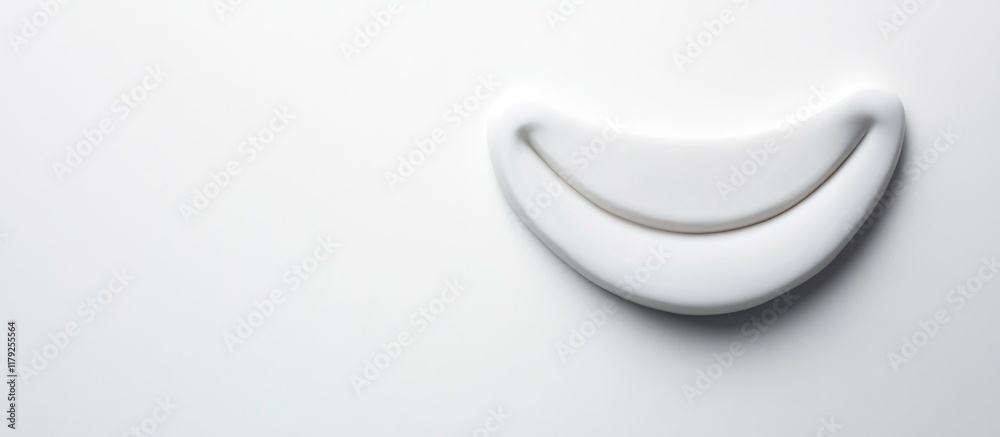 Naklejka premium bright plain white background featuring a large abstract curved smile shape creating an inviting and optimistic atmosphere for text placement
