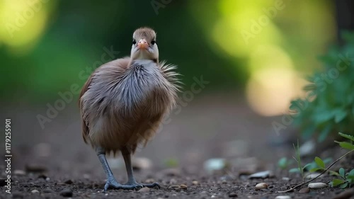Kiwi bird walking through native New Zealand vegetation, using its long beak to forage