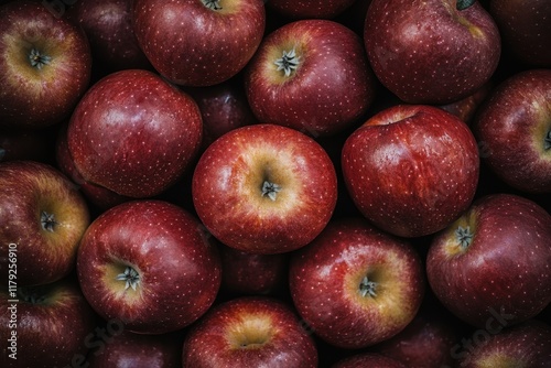 Red apples, orchard harvest, close-up, dark background, food texture photo