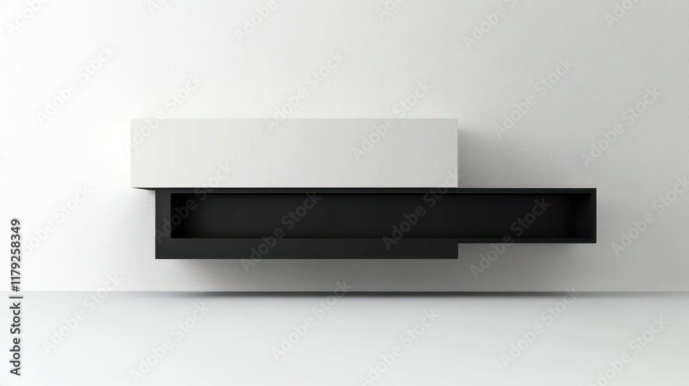 Modern minimalist black and white wall mounted shelf unit. Modern minimalist black and white wall mounted shelf unit.