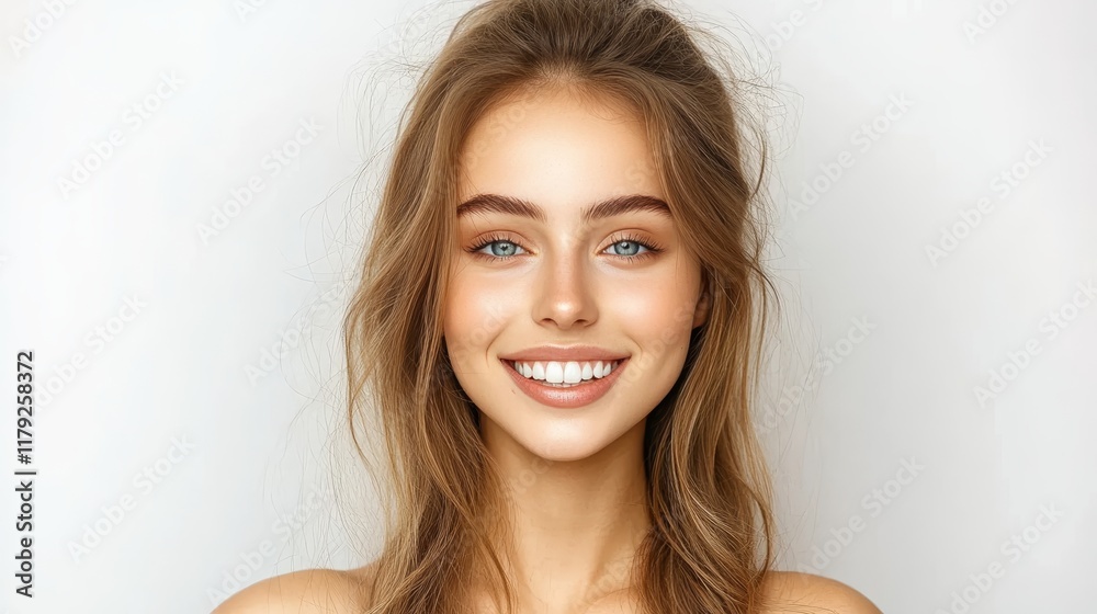 Naklejka premium Close-up of Women with Beautiful White Teeth, Perfect Smile, Professional Photography, Dental Care and Aesthetic Enhancement