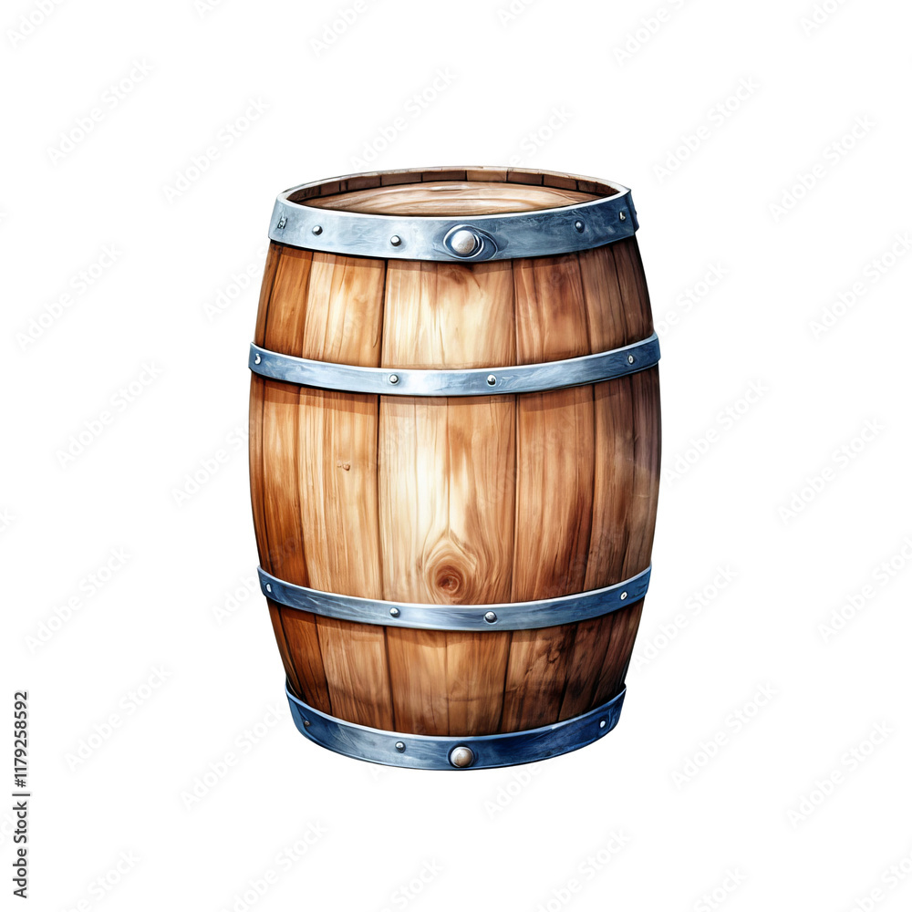 Fototapeta premium Wooden Barrel with Metal Bands 