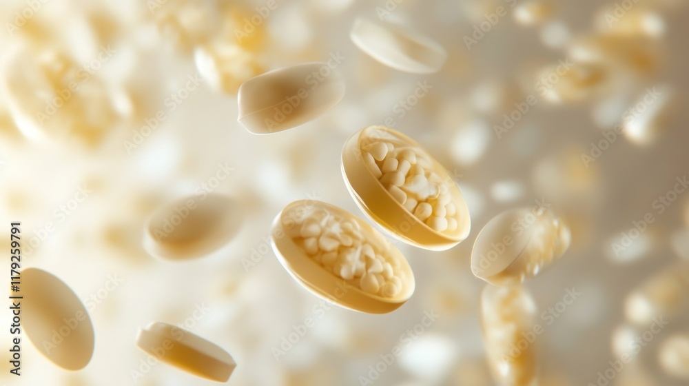 Abstract Floating Pills; Medical, Health, Wellness Concept.