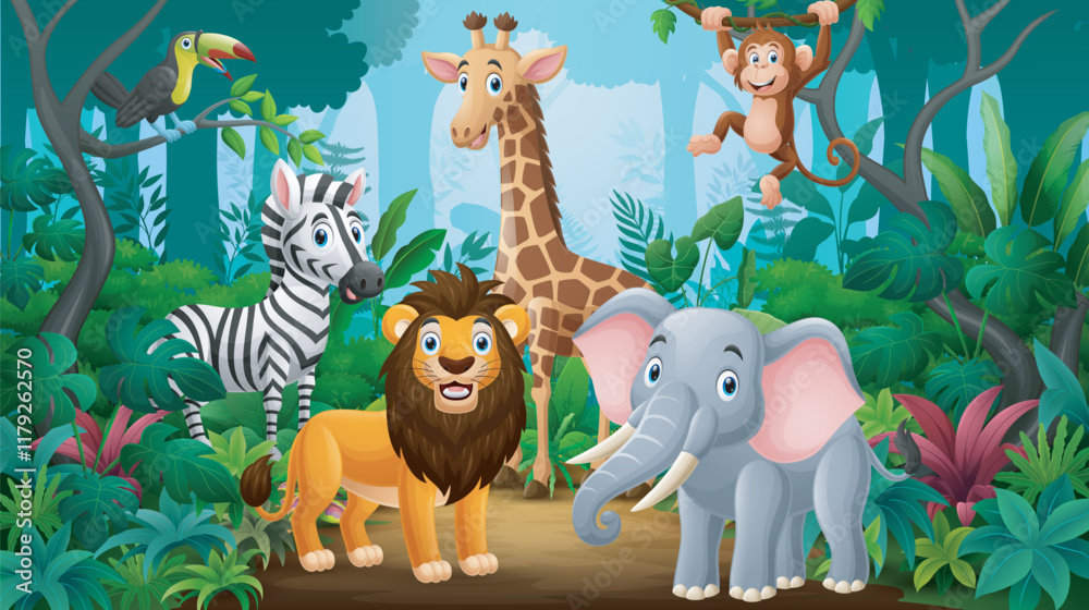 Fototapeta premium Wild animals in the jungle background