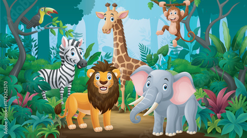 Wild animals in the jungle background