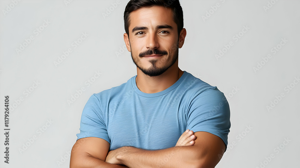 Confident Man Stands with Arms Crossed, Exuding an Air of Calm Strength and Self-Assurance Confident Man Stands with Arms Crossed, Exuding an Air of Calm Strength and Self-Assurance