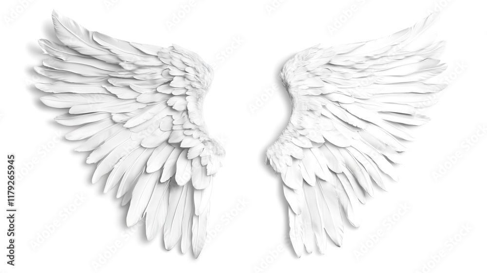 Obraz premium one single pair of angel wings isolated on white background