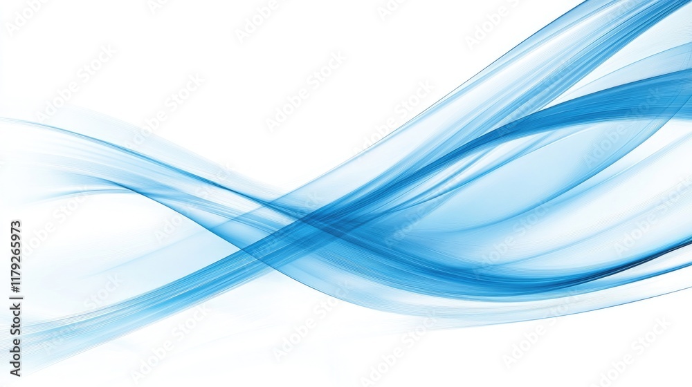 Fototapeta premium Soft blue streaks weaving through a white canvas, forming a fluid, high-tech visual.