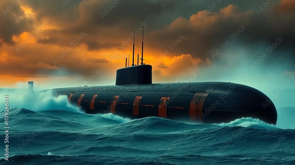 Submarine Breaking Through Waves at Dramatic Sunset Stock Video | Adobe ...