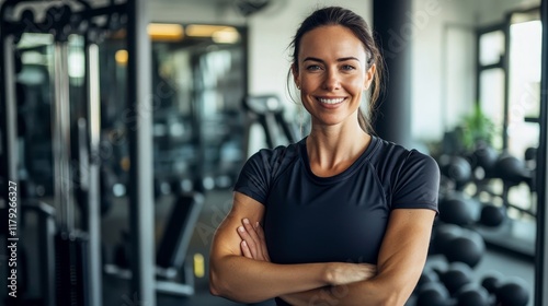 Empowered Australian Woman, 38, Inspiring Fitness at Modern Gym Studio