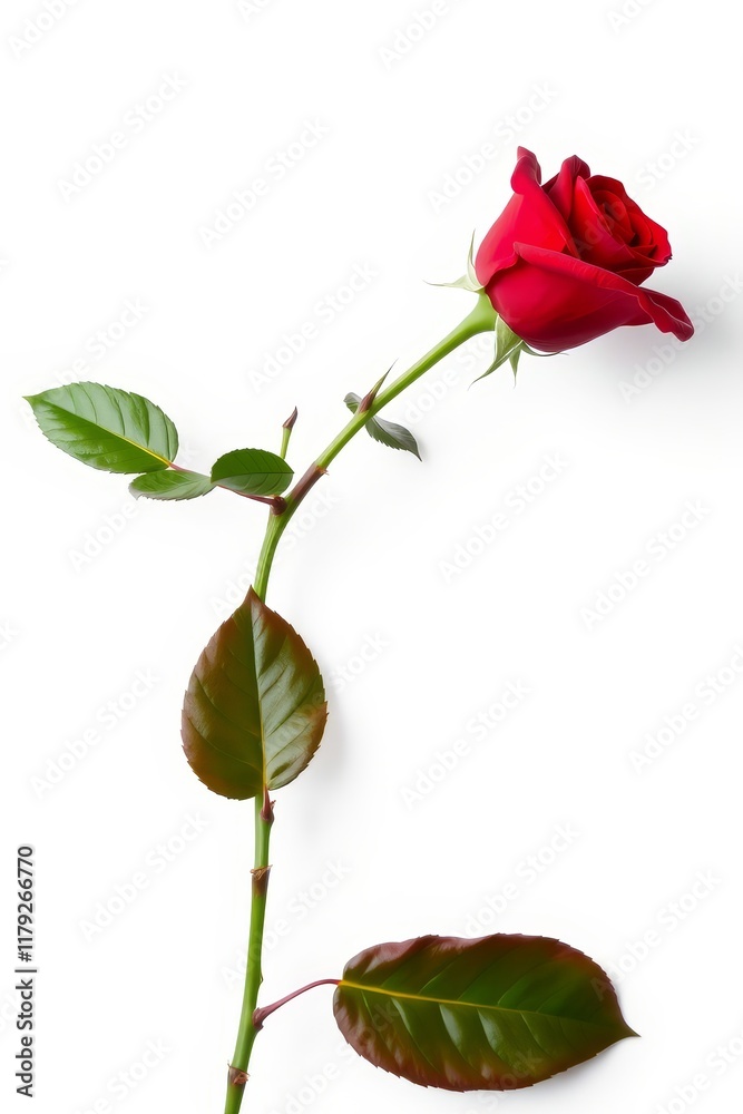 Dark red rose with green leaves