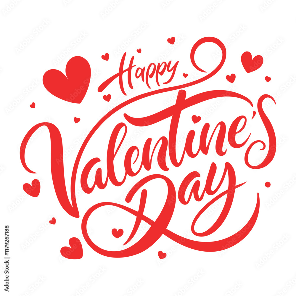 Elegant Red Valentine's Day Calligraphy with Hearts Design Elegant Red Valentine's Day Calligraphy with Hearts Design