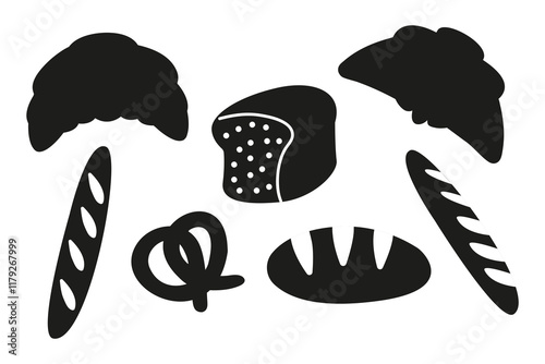 Collection silhouette of bread croissant baguette pastries French cuisine