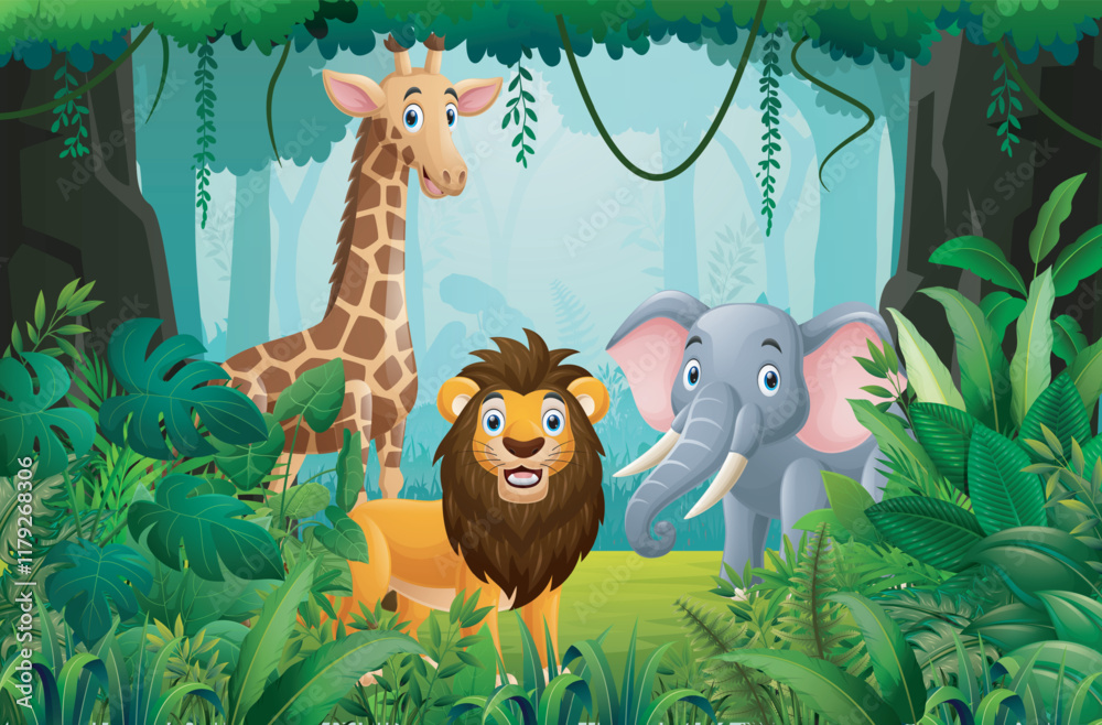 Fototapeta premium Wild animals in the jungle background