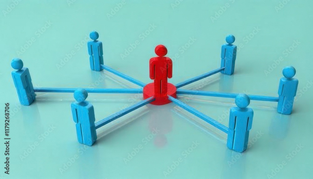 A central red figure connected by lines to multiple blue figures, symbolizing networking and communication. A central red figure connected by lines to multiple blue figures, symbolizing networking and communication.