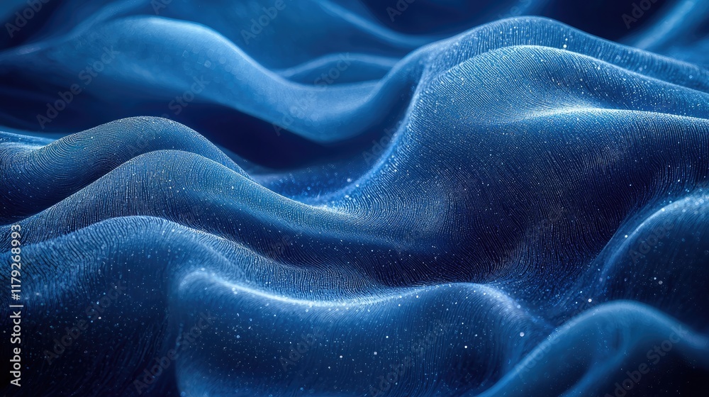 Fototapeta premium Abstract Blue Fabric Texture: Elegant Waves and Smooth Folds Background Image