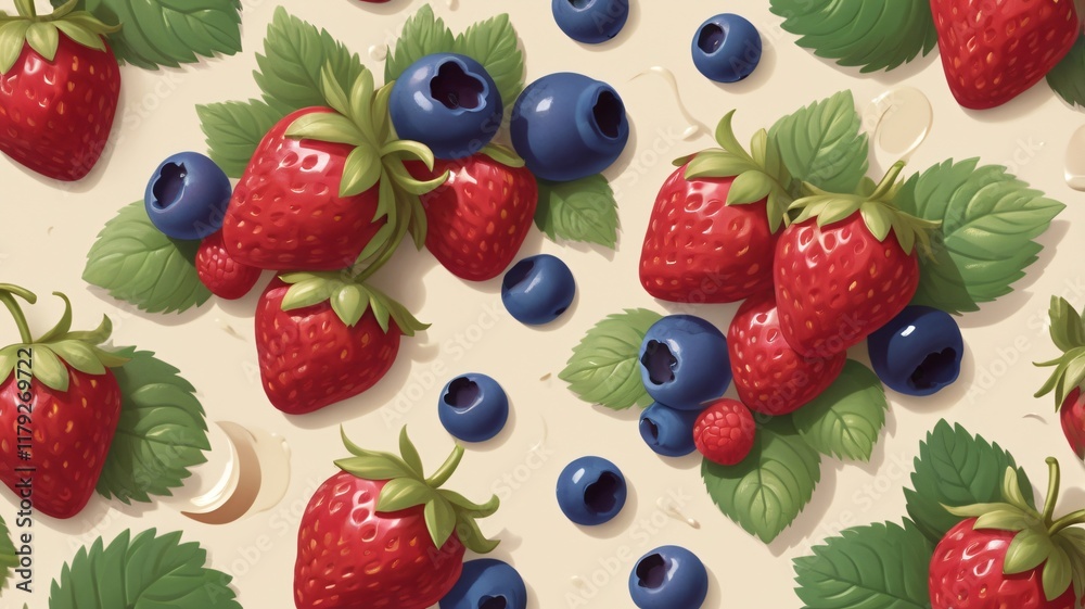Berry Fusion: 3D Abstract Pattern of Strawberries, Blueberries, Raspberries with Glossy Finishes Berry Fusion: 3D Abstract Pattern of Strawberries, Blueberries, Raspberries with Glossy Finishes