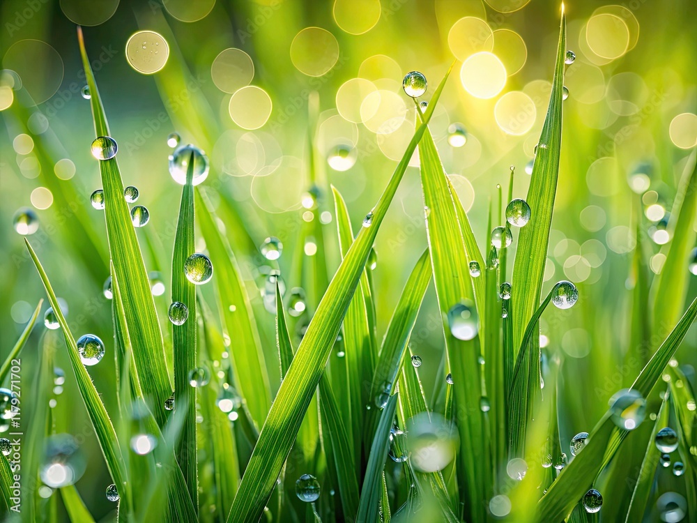 Fototapeta premium Close-Up Green Grass Texture, Lush Meadow, Spring Grass Blades, Nature Photography, Vibrant Green, Detailed Macro Shot