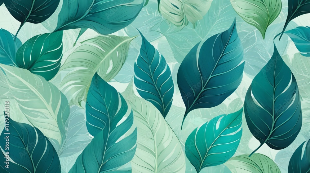 Abstract 3D Leaves Design in Green and Teal Shades Abstract 3D Leaves Design in Green and Teal Shades