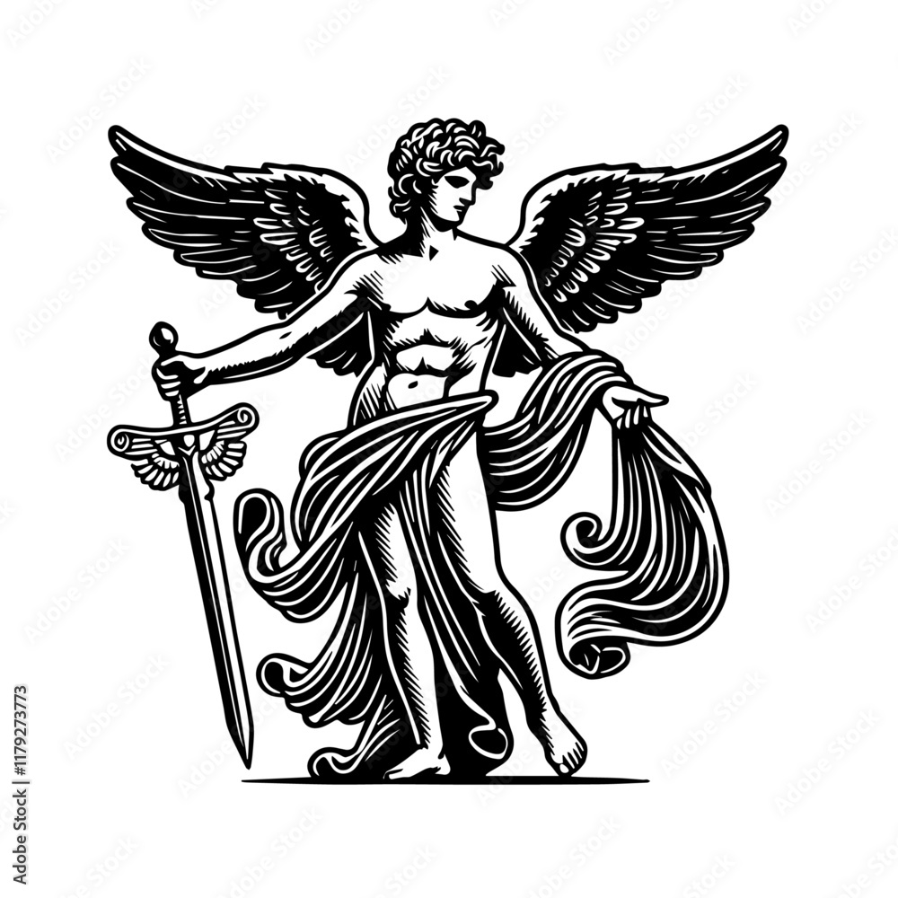 God Apollo illustration. God Phoebus illustration. Simple Apollo black and white illustration. Roman god Phoebus. Greek God Apollo. Greek mythology. Roman mythology