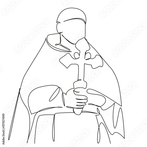 One continuous single drawing line art flat doodle clergyman conducts service, religion, faith, god, church. Isolated image hand draw contour on a white background, hand drawn, not AI