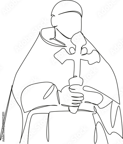 One continuous single drawing line art flat doodle clergyman conducts service, religion, faith, god, church. Isolated image hand draw contour on a white background, hand drawn, not AI