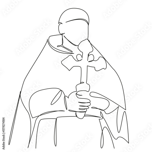 One continuous single drawing line art flat doodle clergyman conducts service, religion, faith, god, church. Isolated image hand draw contour on a white background, hand drawn, not AI