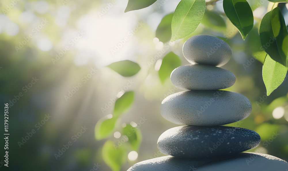 Spa, balance, meditation and zen minimal modern concept. Stack of stone pebbles against beige wall Spa, balance, meditation and zen minimal modern concept. Stack of stone pebbles against beige wall
