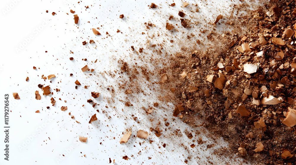 Crushed Material Spreads Across White Surface, Creating Textured Contrast and Visual Interest Crushed Material Spreads Across White Surface, Creating Textured Contrast and Visual Interest
