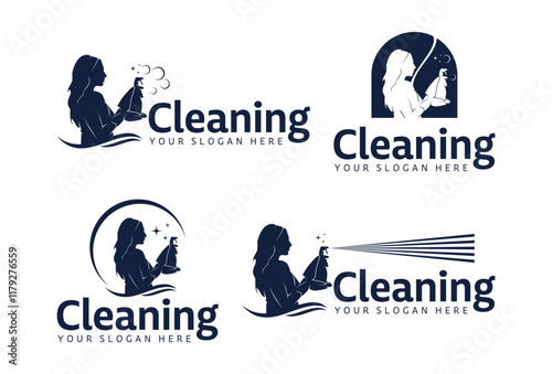 Collection of House cleaning service logo design template vector