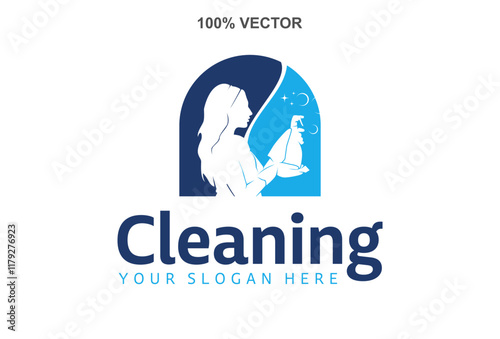 Cleaning Lady Service Woman Maid. logo design
